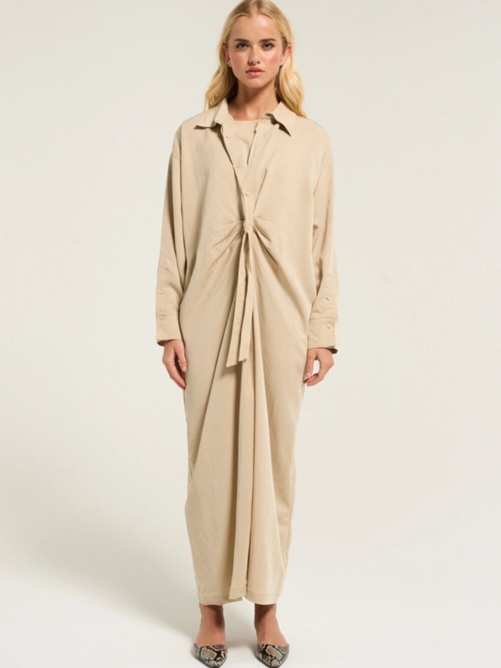 Solene Asymmetric Shirt Dress in Khaki O/S (S/M) Like New $398